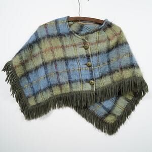 Vintage Andrew Stewart Mohair Wool Plaid Cape Scotland Short Cape Shawl Rare